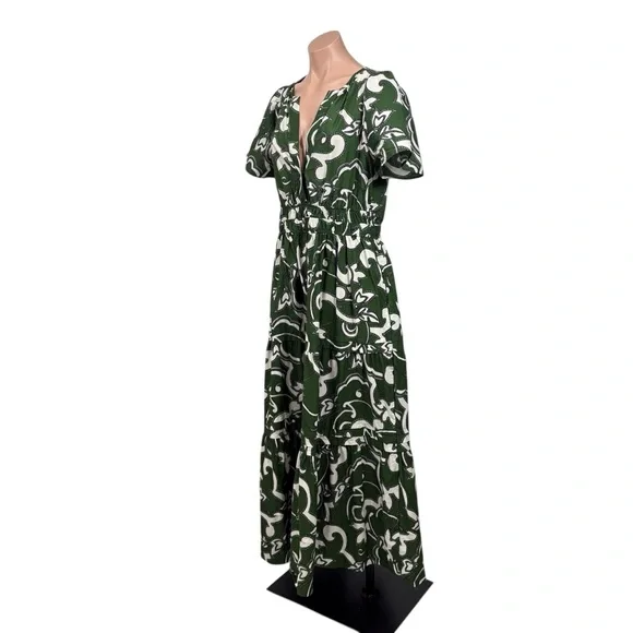 BY ANTHROPOLOGIE The Somerset Dark Green Printed Maxi Dress M - Picture 5 of 12